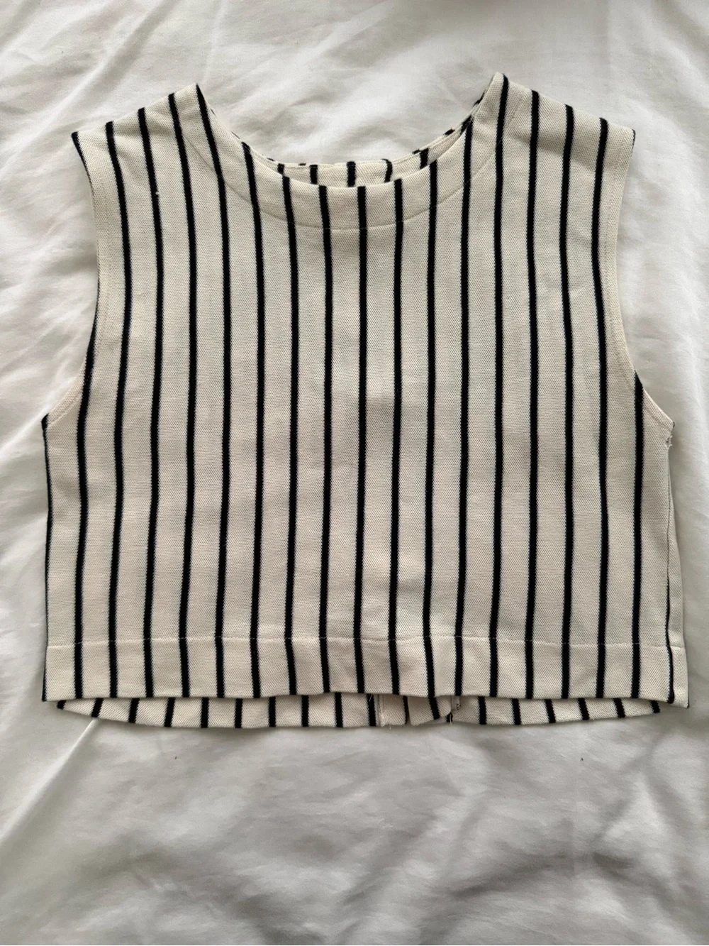 Zara Cream and Black Striped Cropped Knit Tank